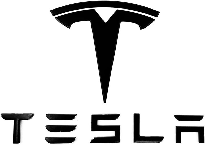 EVMIZE Metal Raised T Logo Tesla Letters Emblem Decal Sticker Matte Black Front Trunk Tailgate with 3M Adhesive for Tesla Model 3 Model Y Highland Juniper (Tesla Letters & T Logo) - Image 1